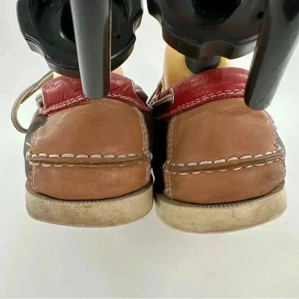 J Murphy mens boat shoes size 10 red brown leather preppy nautical